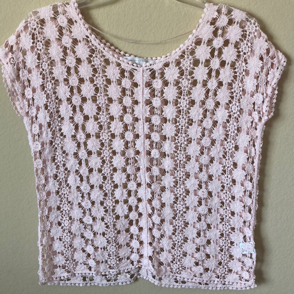LC Lauren Conrad Sleeveless Soft Pink Open Knit Lacy Embroidered Top - Small